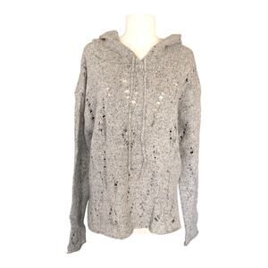 Lovestitch NWT Sweater Gray Open Knit Hooded Long Sleeve Loose Womens M/L